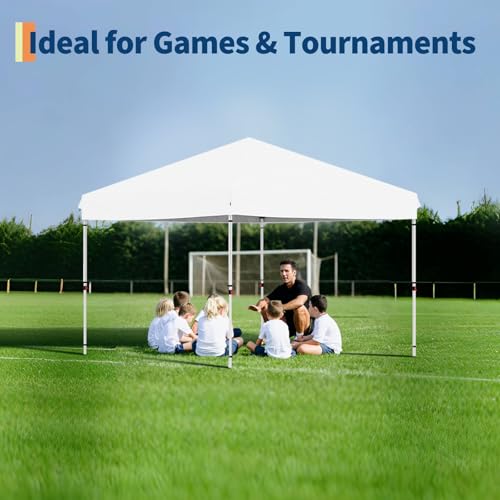 GarveeLife 10x10 Pop Up Canopy with 4Pcs Sidewalls Easy Up Camping Tent Outdoor Canopy with One Button Push Setup 1 Roller Bag 3 Adjustable Height 4 Weight Bags (White) - color: White