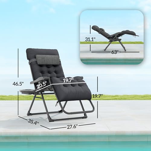 Outsunny Zero Gravity Chair, Folding Reclining Lounge Chair with Padded Cushion, Side Tray for Indoor and Outdoor, Supports up to 264 lbs, Black - color: Black