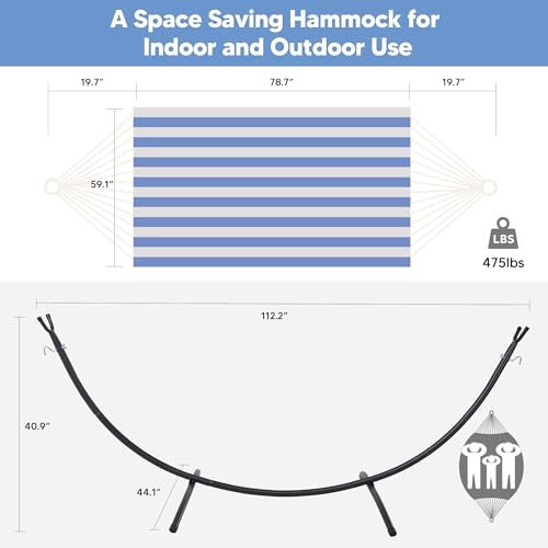 SUNCREAT Backyard Hammock with Frame, Hammock Frames for Outside, 475 lbs Capacity, Blue & White Stripes - color: Blue White