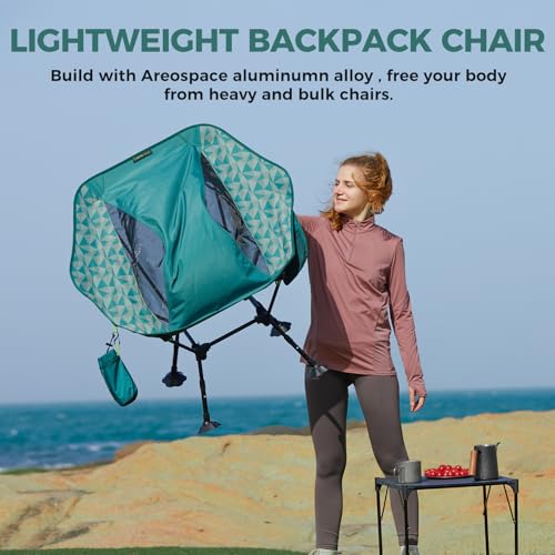 ATEPA UFO3.0 Ultralight Backpacking Chair, 330 lbs Heavy-Duty Aerospace Aluminum Folding Camp Chair with Hexagon Ergonomic Seat Anti-Sink Feet, Compact Portable Outdoor Gear for Hiking, Fishing 2 Pack - color: Green Pro- 2 Pack