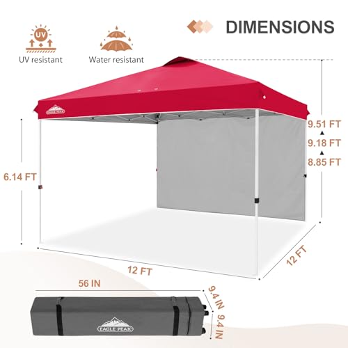 EAGLE PEAK Commercial Canopy 12x12 Pop Up Canopy Tent with 1 Sidewall, Easy Setup Heavy Duty Instant Event Shelter for Vendors & Markets, Outdoor Sun Shade, Red - color: Red, size: 12x12