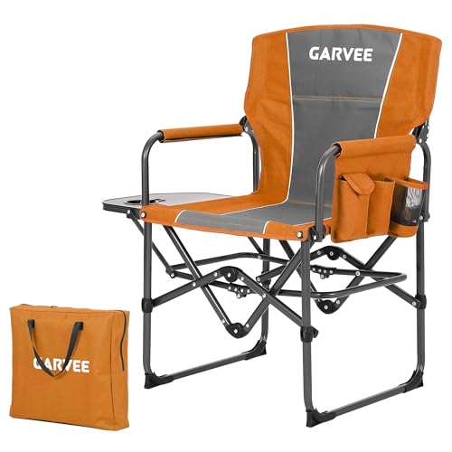 GarveeLife Oversized Directors Camping Chair, Portable Folding Chair for Adults Support 400 lbs, Heavy Duty Lawn Chair with Side Table, for Camping, Sports, Picnic, Beach, Fishing (1 PCS, Orange) - color: Orange, style: 1 PCS