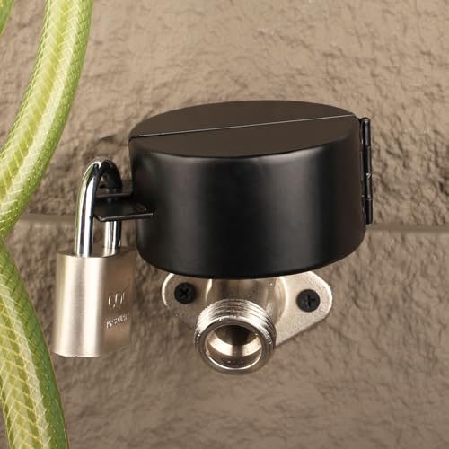 Outdoor Faucet Lock with Padlock Water Spigot Lock Suitable for Garden Hose Bib Water Valve Childproof, Prevent Water Theft, Metallic Black, Metal - color: Black