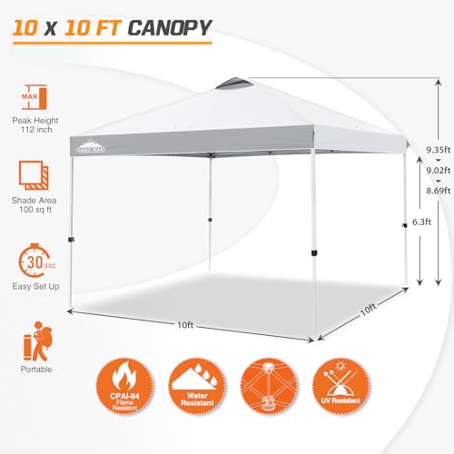 EAGLE PEAK Pop Up Canopy Tent with Wheeled Carry Bag, 8 Stakes, 4 Ropes, 4 Weight Bags, Easy Set Up Tent Canopy, 10x10 ft, 100sqft of Shade, White - color: White, size: 10x10