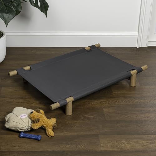 DBD5000B Chester 32" Modern Minimalist Wood Frame Elevated Outdoor Dog Bed, Graphite/Light Teak - color: Graphite/Light Teak