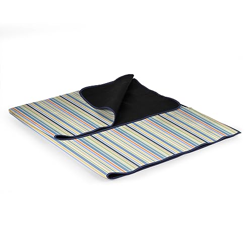 PICNIC TIME Outdoor Picnic Blanket Tote, 59"x51" Foldable Beach & Camping Blanket with Soft Fleece, Water-Resistant Bottom, Adjustable Strap & Zippered Pocket (St. Tropez - Sky Blue, Multi Stripe) - color: St. Tropez