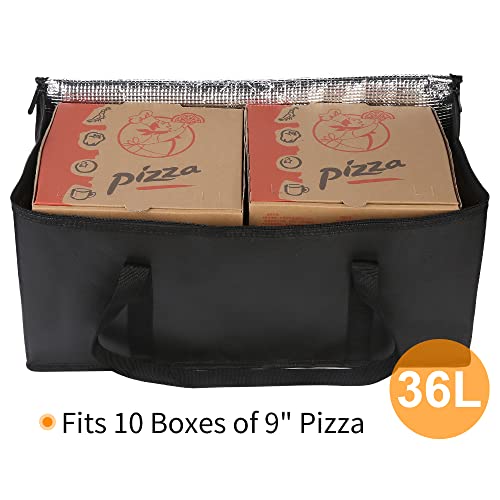 Bodaon Insulated Food Delivery Bag, 22" x 10" x 10" Insulated Pizza Delivery Bags for Hot/Cold Food, Black, 1-Pack - color: Black, size: 22" x 10“ x 10"