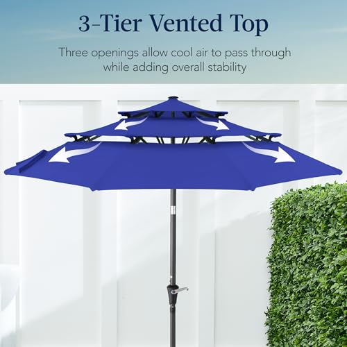 Best Choice Products 10ft 3-Tier Market Patio Umbrella, Outdoor Sun Shade with Tilt, Crank Lift, 8 Ribs for Backyard, Deck, Poolside - color: Resort Blue