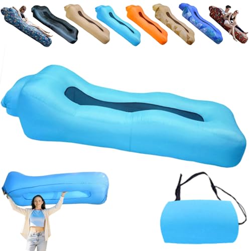Compact Pump-Free Inflatable Lounger, Outdoor Inflatable Sofa, Waterproof, Air Leakage-Proof Design, Single Portable Air Cushion - color: Blue3