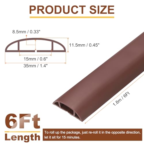 HARFINGTON 6ft Cord Cover Floor W0.6 x H0.33 Inner Channel PVC Hide Extension Cable Floor Wire Hider Wire Covers Protector for Prevent Cable Trips Cables Management, Coffee - color: Coffee, size: 6ft