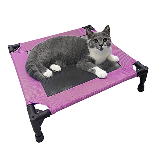 Pozico Elevated Pet Bed with Breathable Mesh for Small Cat and Dog, Raised Cooling Pet Cot for Puppy and Kitty, 18.9x18.9 inch (Purple Bed) - color: Purple Bed