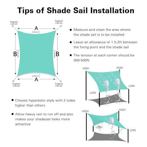 Amagenix Waterproof Sun Shade Sail 10'X13' Turquoise Shade Canopy Curved Edge 95% UV Blocking Awning Shelter for Outdoor Patio Backyard Garden Activities,Customized - color: Turquoise, size: 1 0' X 1 3', style: Waterproof Rectangular