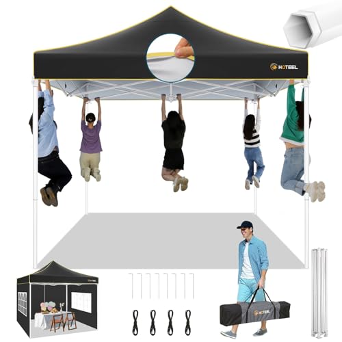 HOTEEL Canopy Tent 10x10 Heavy Duty Pop Up Canopy with Sidewalls, Commercial Instant Waterproof Tent for Vender Patio, UV 50+ with Silver Coated, Upgraded Thickened Hexagonal Legs, Black - color: Black, size: 10x10FT (+4 Walls)