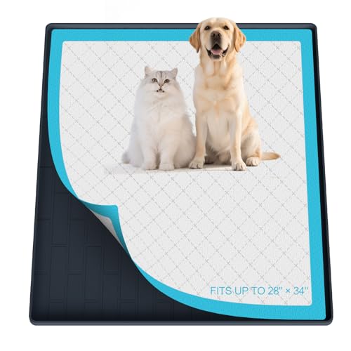 Pee Pad Tray Holder for Dogs,Non-Slip Silicone Dog Puppy Pad Holder,34 x 28 Inche Puppy Potty Training Pads,No Spill Raised Lip High Edge,Portable, Leak-Proof Mat Trays for Indoor Floor Protection - color: Dark Gray, size: 34"L x 28"W