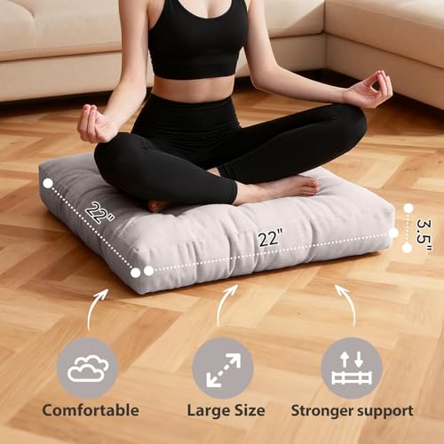 Tiita Outdoor Cushions Square Floor Pillow Thicken Tufted Seat Pad Large Floor Cushion for Yoga Meditation Living Room - color: Square|grey, size: 2 Count (Pack of 1)
