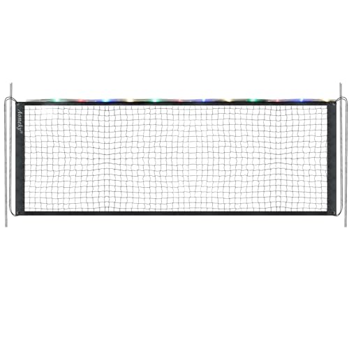 Aoneky 20ft LED Light Up Badminton Net, Glow in Dark Outdoor Sports Net with 4 Ropes, Portable for Backyard Beach Night Games