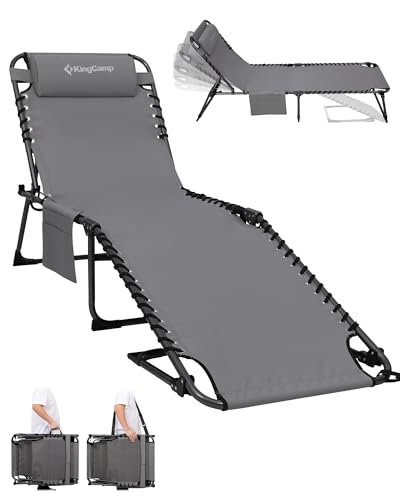 KingCamp Lounge Chair Outdoor,400LBS Tanning Chairs for Outside,Adjustable 5-Position Patio Lounge Chair Sunbathing Chase Lounge Chair Outdoor for Outside Beach Patio Sun Bathing Pool Backyard - color: A*trifold Origins——grey, style: 400lbs&Pinch-Proof Sa
