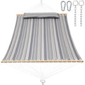 GAFETE Hammock 2 Person Quilted Fabric Hammocks for Outside, Double 12ft Hammocks with Spreader Bar, Large Removable Pillow, Storage Bag, Carabiners, Max 475 lbs Capacity (Peace Dove Grey) - color: Peace Dove Grey