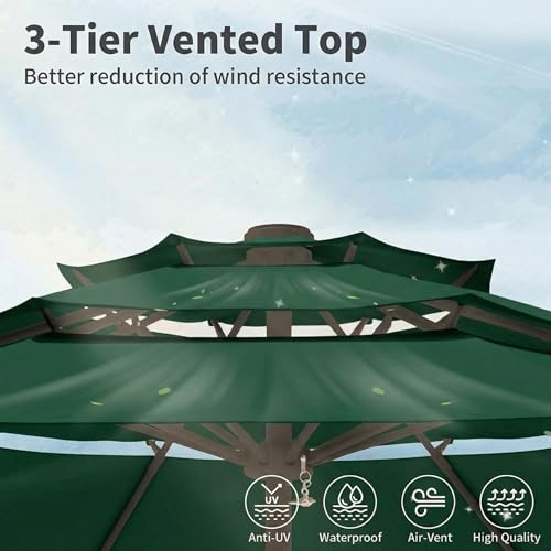 10FT Patio Umbrella 3 Tiers Outdoor Market Umbrella w/Push Button Tilt, Crank, UV and Waterproof Table Umbrella for Garden, Pool, Backyard, Deck, Lawn, Forest Green - color: Forest Green