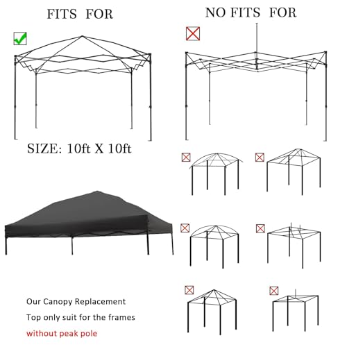 10x10 Canopy Replacement top,10x10ft Pop Up Canopy Top Cover,Silver Coated Durable Replacement Canopy top for Straight Leg Canopy Frame,Black(1 PCS Top Cover Only) - color: Black