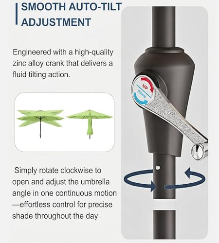 PatioKingdom Auto-Tilt 9FT Patio Umbrella Outdoor with 8 Sturdy Fiberglass Ribs,Market Table Umbrella for Pool,Backyard,Deck and Garden - color: Apple Green, size: 9FT