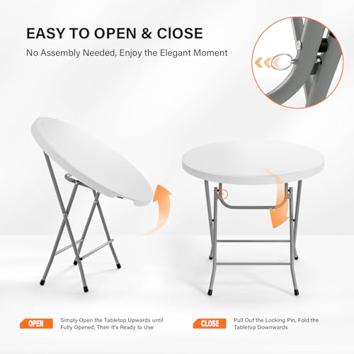 VINGLI 32" Round Folding Commercial Banquet Table, Portable Plastic Coffee Card Dining Table for Kitchen or Outdoor Party Wedding Event, 1 Pack, White | Folding, Commercial, Portable, Kitchen, Outdoor Party, Wedding Event - color: White
