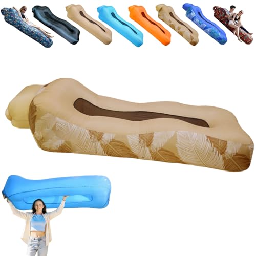 Compact Pump-Free Inflatable Lounger, Outdoor Inflatable Sofa, Waterproof, Air Leakage-Proof Design, Single Portable Air Cushion - color: Brown1