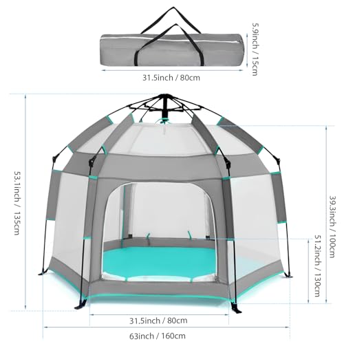 Bend River Baby Playpen with Canopy, Portable Baby Beach Tent, Toddler Play Yard Indoor and Outdoor, Foldable Mosquito Net for Infant - Grey - color: Grey