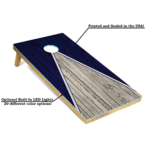 Tailgating Pros Pyramid Design Lightweight Cornhole Board Set w/Built-in LEDs - 4'x2' Regulation Cornhole Game - color: Navy/Navy