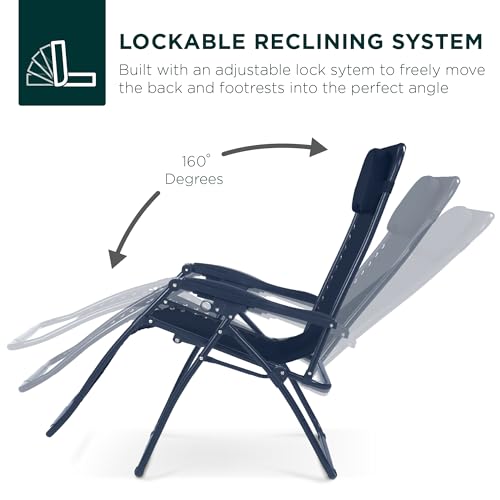 Best Choice Products Oversized Zero Gravity Chair, Folding Outdoor Patio Lounge Recliner w/Cup Holder Accessory Tray, Pillow - Indigo - color: Indigo