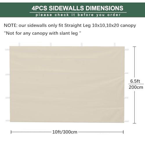 Beige SideWall for 10x10 Canopy Frame, 3 Pack SunWall and 1Pack Door Only, (with Zippers) - color: Beige, size: 4 Sidewalls