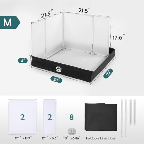 MEEXPAWS Dog Pee Pad Holder Foldable with Dog Litter Box Enclosure High Wall, Puppy Pad Holder Tray with DIY Splash Guard for 22’’x22’’ Pee Pads, Indoor Dog Potty for Small to Medium Dogs, Easy Clean - size: Medium -23'' x 23''