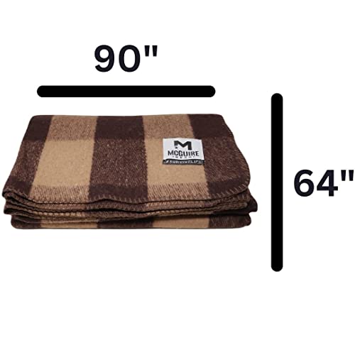 M MCGUIRE GEAR Warm Wool Bunkhouse Plaid Blanket for Camping, Home, Survival, or First Aid, 64" x 90" (Light Brown/Brown) - color: Light Brown/Brown