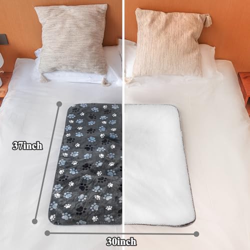 Waterproof Dog Blanket, Pattern Printing Super Soft Warm Fluffy Facecloth Sofa Car Bed Protector, Urine Proof Washable Outdoor Pet Blanket for Puppy Large Dogs & Cats(paw & Bone40*30) - color: Grey | Bone, size: Medium