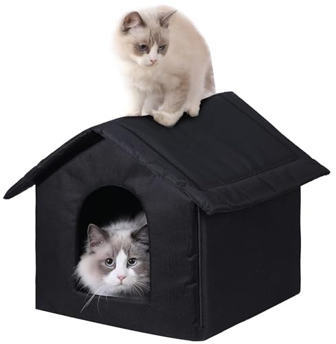 Outdoor Cat House Cat House for Outdoor and Indoor Use - Waterproof Shelter for Cats, Dogs, and Feral Animals (Black cat House, Medium) - color: Black cat house, size: Medium