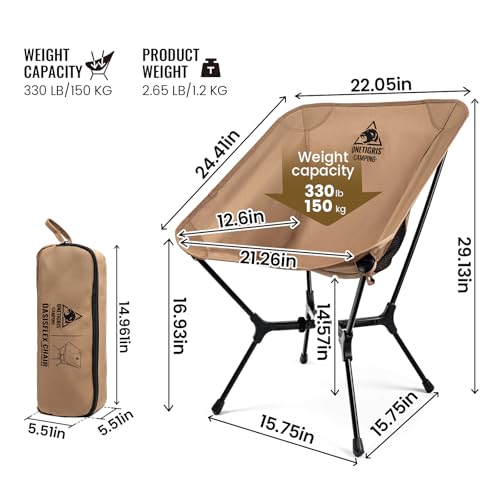 ONETIGRIS OasisFlex Camping Chair,Portable Chair with Carry Bag,Great for Camping,Beach,Picnic,Park,Lawn,Sports and Outdoor Events - color: Coyote Brown