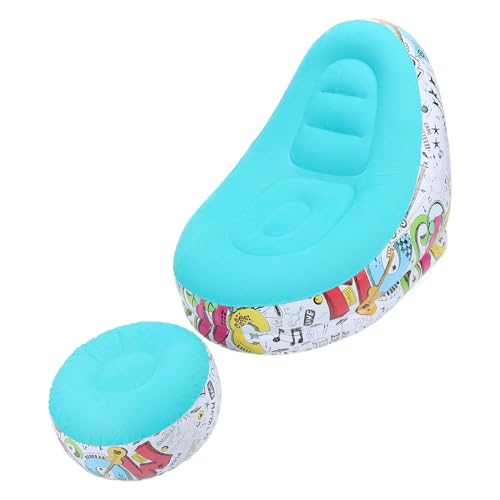 Zunate Inflatable Lounger Chair with Foot Stool, Portable Air Sofa Bed for Camping, Outdoor, Beach & Patio - Flocking Fabric, Foldable & Includes Repair Patch (Blue) - color: Blue