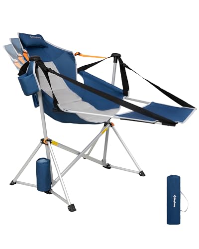 KingCamp Hammock Chair with Footrest – Heavy Duty Swinging Rocking Camping Chairs for Adults up to 400lbs, Folding Portable Oversized Rocker with Cup Holder & Pillow for Outdoor Beach Lawn RV Sports - color: Footrest Deluxe Dark Blue