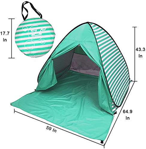Pop Up Beach Tent Shade Sun Shelter UPF 50+ Canopy Cabana 2-3 Person for Adults Baby Kids Outdoor Activities Camping Fishing Hiking Picnic Touring (Lake Green Stripes) - color: Lake Green Stripes
