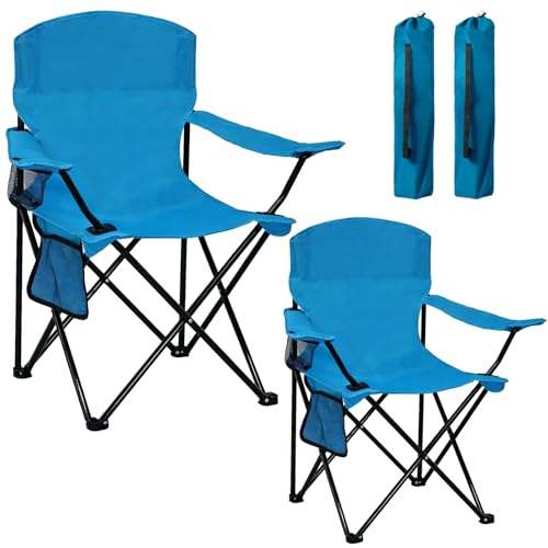 Camping Chair 2 Pack Portable Folding Chair with Cup Holder and Cooler Bag, 285lbs Capacity, Upgraded Foldable Chair for Outdoor, Beach, Fishing, Backpacking, Sky Blue - color: Sky Blue