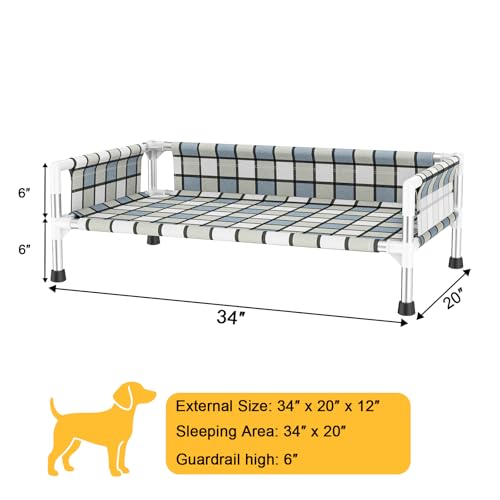 Elevated Raised Outdoor Dog Bed - Cooling Washable Dog Cot with Guardrail, Durable & Breathable Cotton Mesh Pet Hammock Beds with Stainless Steel Pipe Frame for Medium Pets (34'' x 20'' x 12'') - size: 34'' x 20'' x 12''