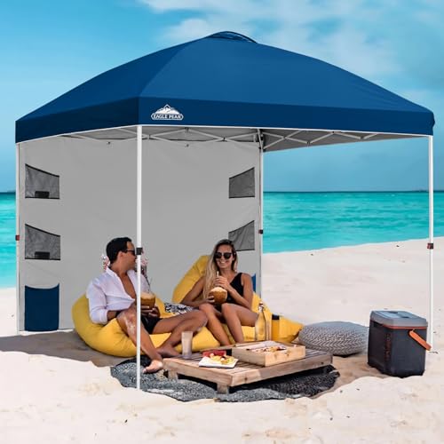 EAGLE PEAK Commercial Canopy 10x10 with Sidewall Storage, Easy OnePerson Setup Pop Up Canopy Tent with Roller Bag, Stakes, Ropes, and Weight Bags, Dark Blue - color: Dark Blue