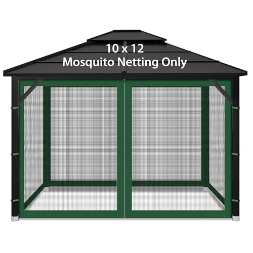 Gazebo Replacement Mosquito Netting Outdoor Universal Gazebo Canopy 4-Panels Screen Sidewalls with Zipper for Patio Garden (Green, 10x12) - color: Green, size: 10x12