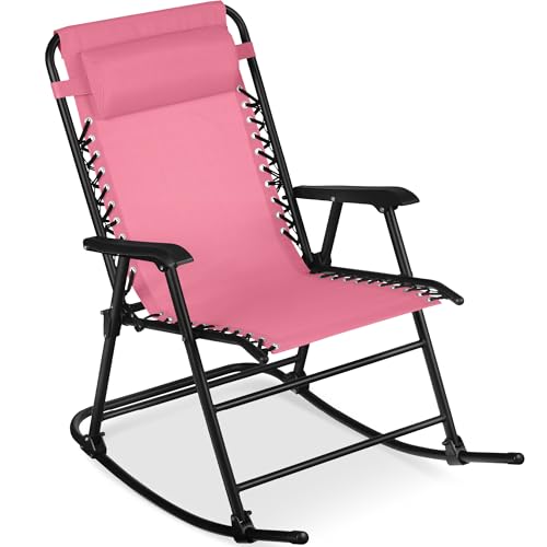 Best Choice Products Outdoor Zero Gravity Rocking Chair, Folding Reclining Patio Lounge Chair with Adjustable Pillow for Lawn, Beach, Camping - Pink - color: Pink