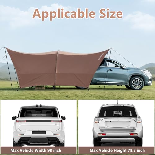 BISINNA Camping Tarp 18x13ft Car Awning Waterproof Hammock Rain Fly Sun Shade Rain Protection Canopy for Outdoor Beach Picnic - color: Brown