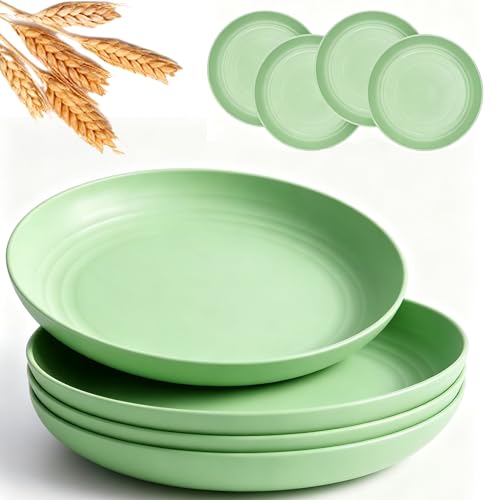 Wheat Straw 7.9 Inch Plates Unbreakable Set of 4, BPA Free Dinner Plates Dishwasher Safe, Lightweight Reusable Plates for Camping Kitchen - color: Light Green