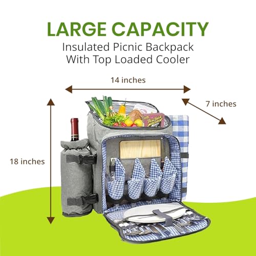 Nature Gear Picnic Backpack for 4, Insulated Picnic Set with Dinnerware, Wine Cooler, Blanket & Cutlery Service, Waterproof Outdoor Bag for Beach, Camping, Travel & Park, Blue - color: Blue