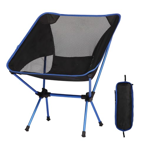 Ultralight Camping Chair, Foldable Portable Camping Chair with Breathable Nylon Mesh, Compact Design & Carry Bag for Hiking, Backpacking, Beach, Concerts (Black&Blue) - color: Black&blue
