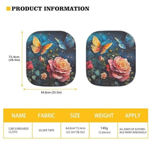 Butterfly Rose Sun Shade Blocking Sun Protection Cover for Car Portable Windshield Sun Shade 2-Piece Car Front Window Sunshade Blocks UV Rays Sun Visor - color: Butterfly Rose