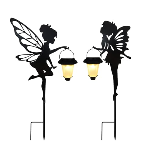 Solar Fairy Garden Stake Decorative Lantern, 2 Pack Metal Fairy Angel Garden Silhouette Lights for Lawn, Pathway, Patio, Yard Outdoor Decor - size: Fairy2